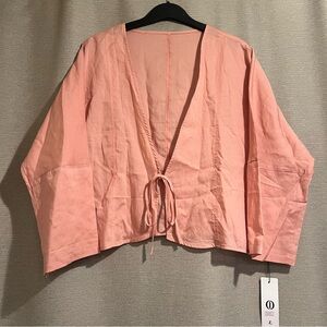 Boho Tencel Linen Blend Tie-Front Cropped Top Blouse